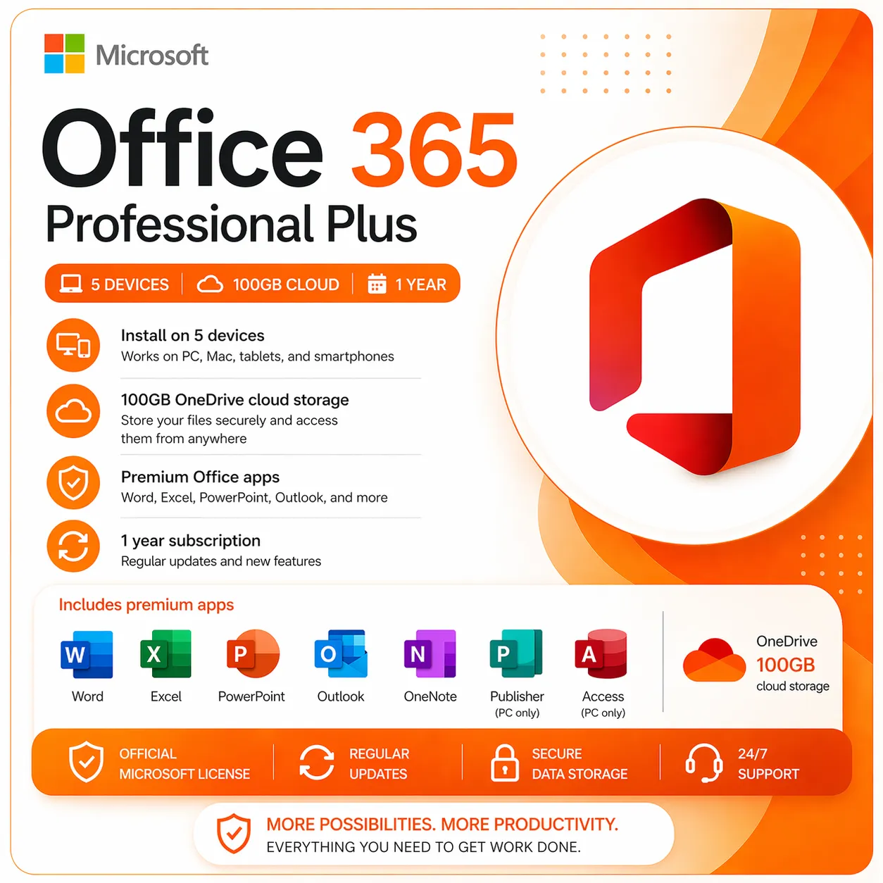 Office 365 Professional Plus – 5 Devices | 100 GB Cloud Storage | 1 Year